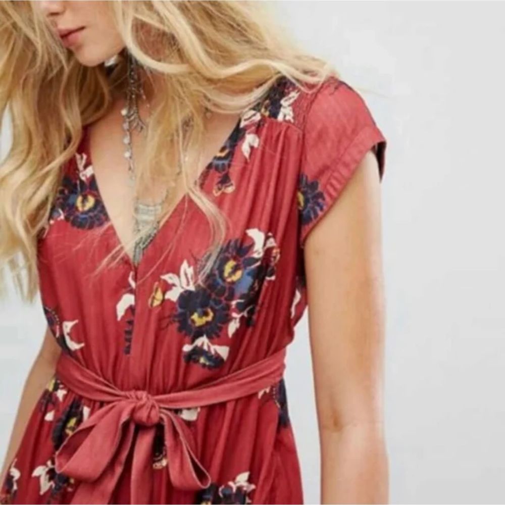 Free People All I Got Tiered Red Floral Maxi Dress Size 2 - Picture 3 of 9